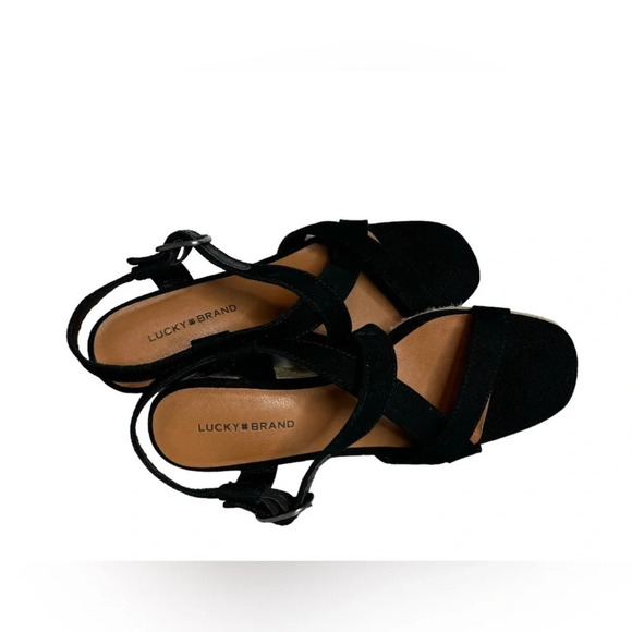 Lucky Brand | Mytila Espadrille 3” Wedges Strappy Black Denim Upper - Picture 5 of 7